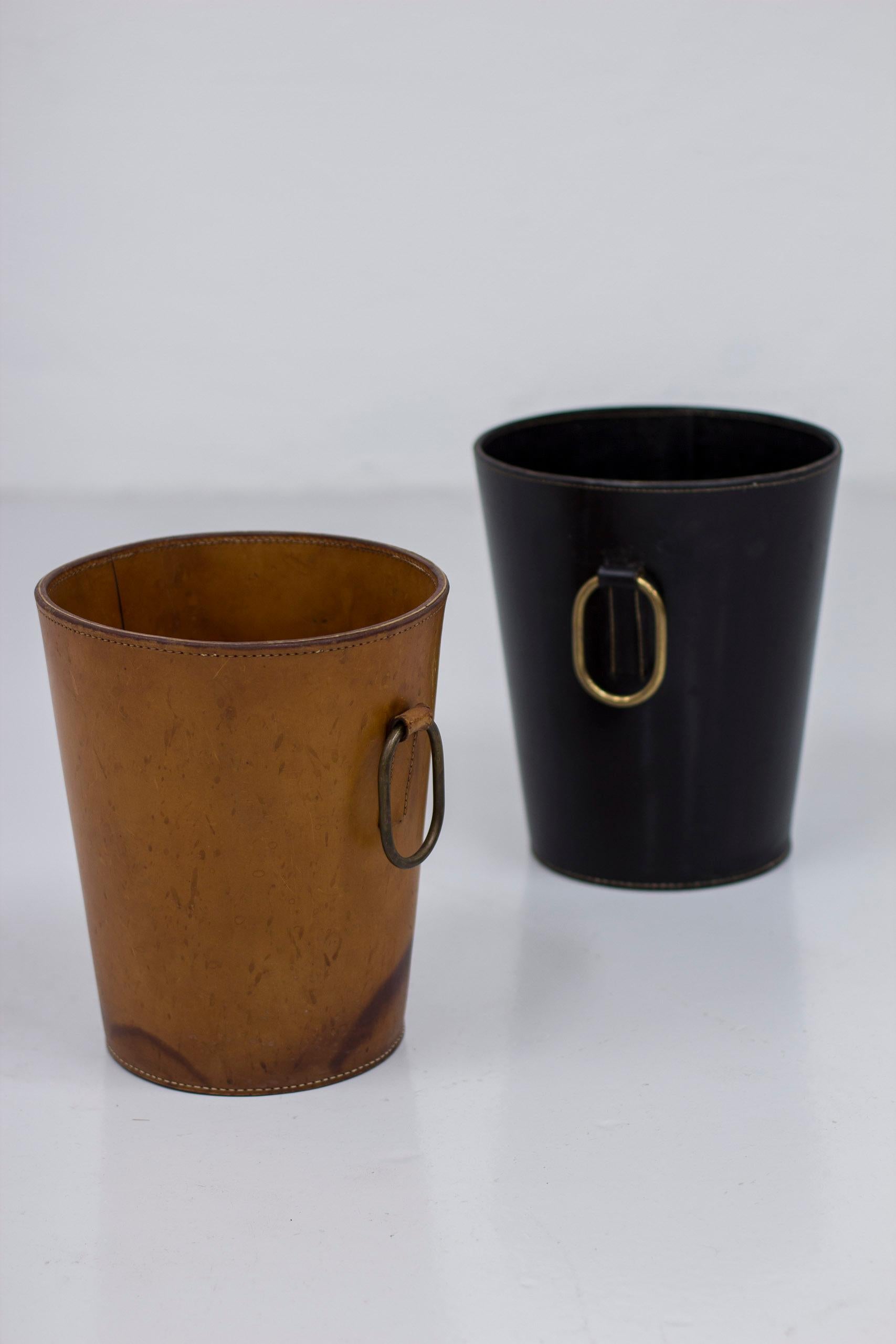 1950s Waste Paper Basket in Leather by Carl Auböck For Sale 1