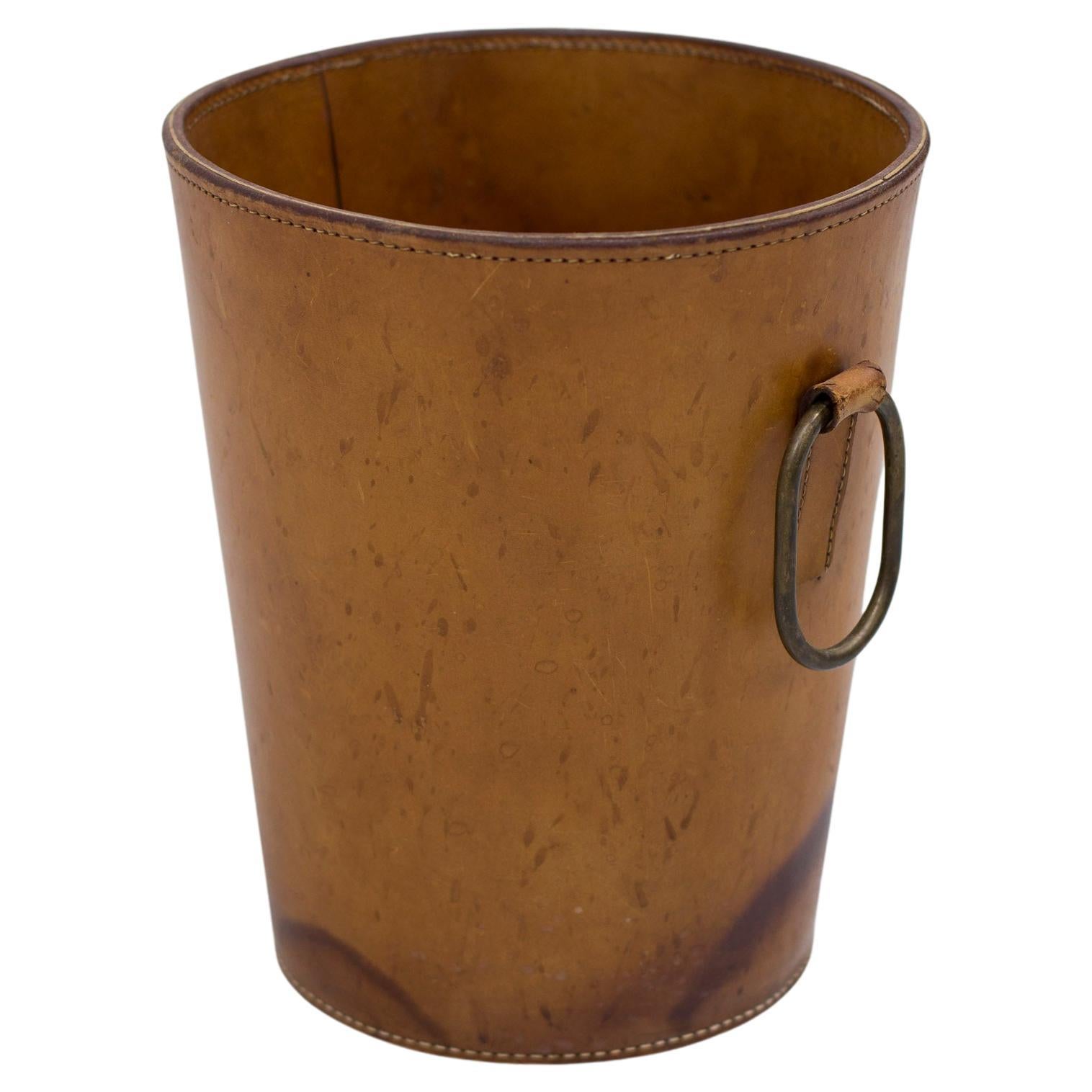 1950s Waste Paper Basket in Leather by Carl Auböck For Sale