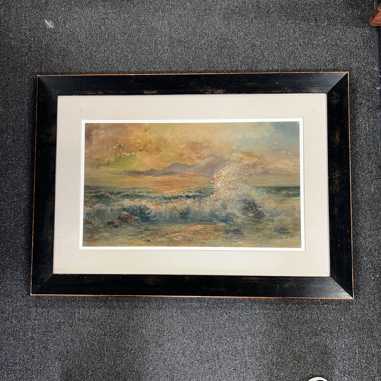 Watercolor Ocean Art painting by artist Wm Torrey
Signed art
Framed art
37.25 w x 26.5 tall x 1.38 d Art 25.5 x 14.75
Preowned unrestored vintage condition.
See images provided.
