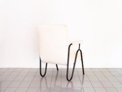 1950s "Wave" Lounge Chair in Tubular Iron and White Chenille, Brazil Modernism