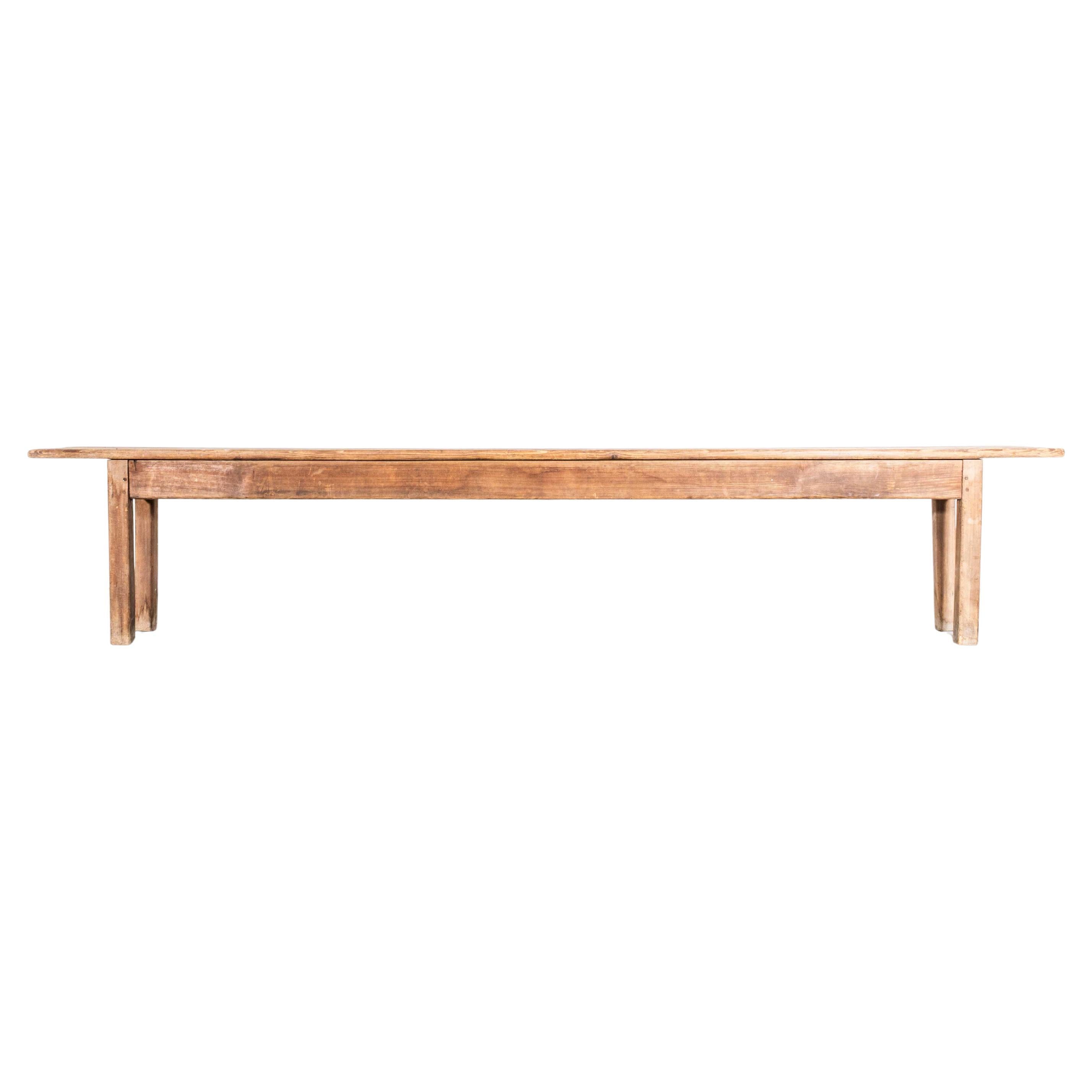 1950's Weathered French Pitch Pine Bench - Single