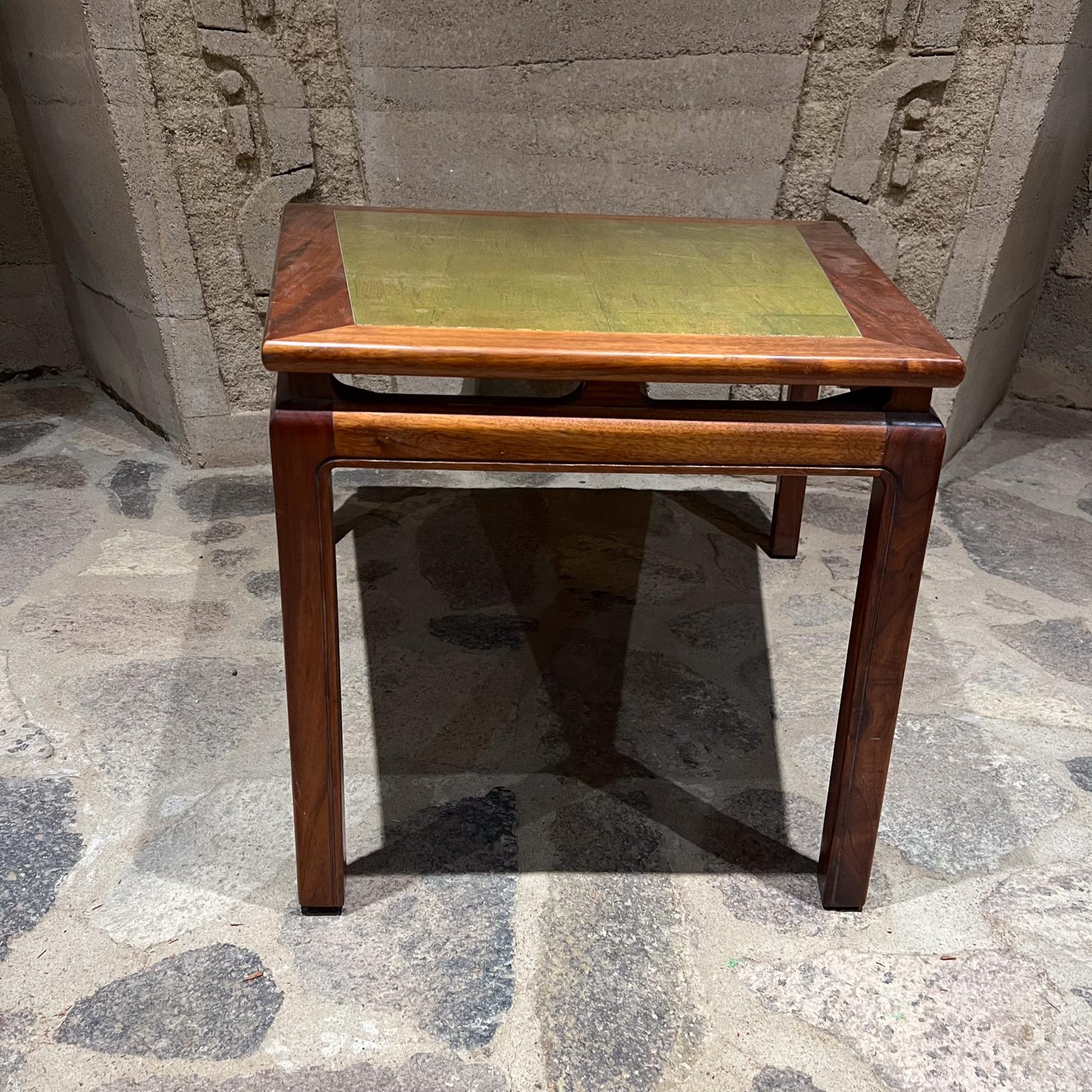 MCM Side Wedge Table walnut wood with patinated gold leaf top.
18.63 h x widest 28 w front 18.25 w x 30.38 d.
Attributed to Edward Wormley for Dunbar Furniture High Point, NC.
No label
Preowned original vintage condition with restoration
Refer to