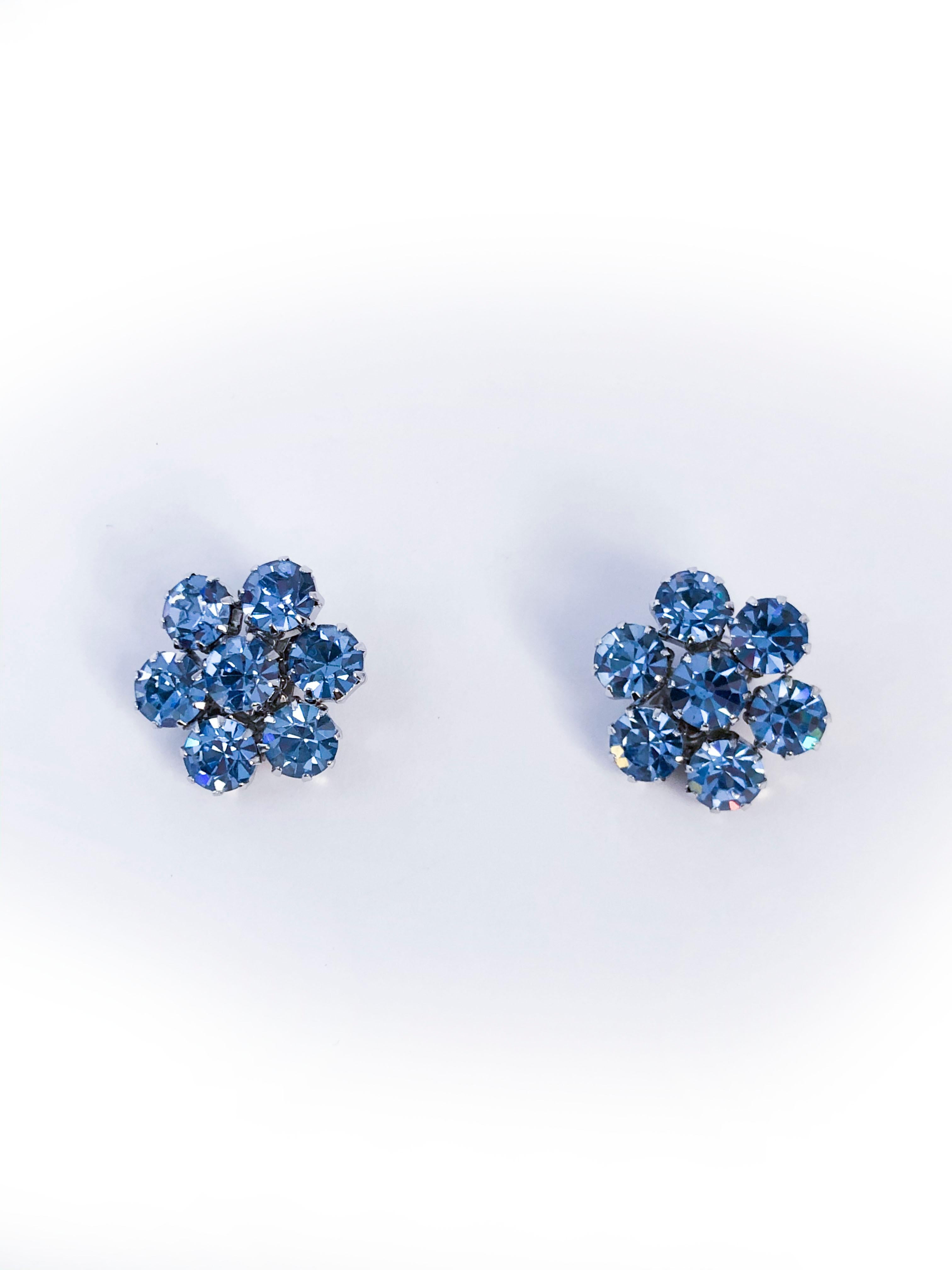 1950's Weiss Blue Rhinestone Clip-on Earrings In Good Condition In San Francisco, CA