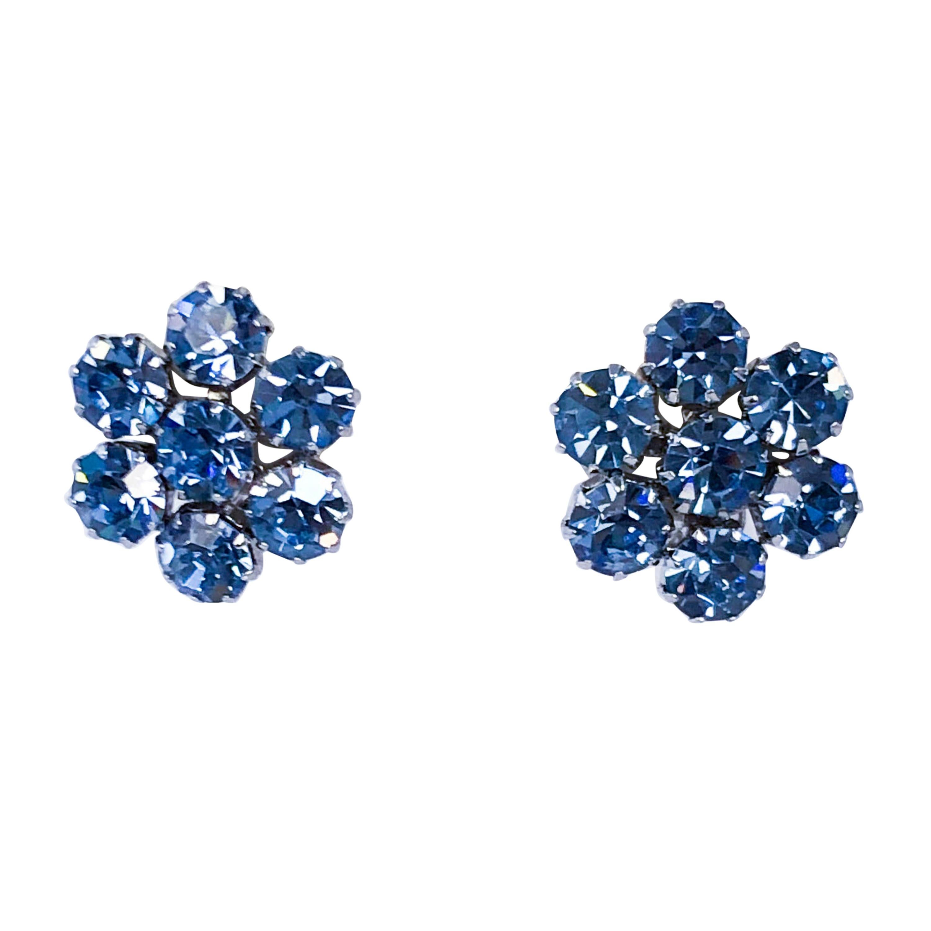 1950's Weiss Blue Rhinestone Clip-on Earrings