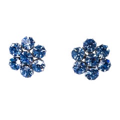 Retro 1950's Weiss Blue Rhinestone Clip-on Earrings