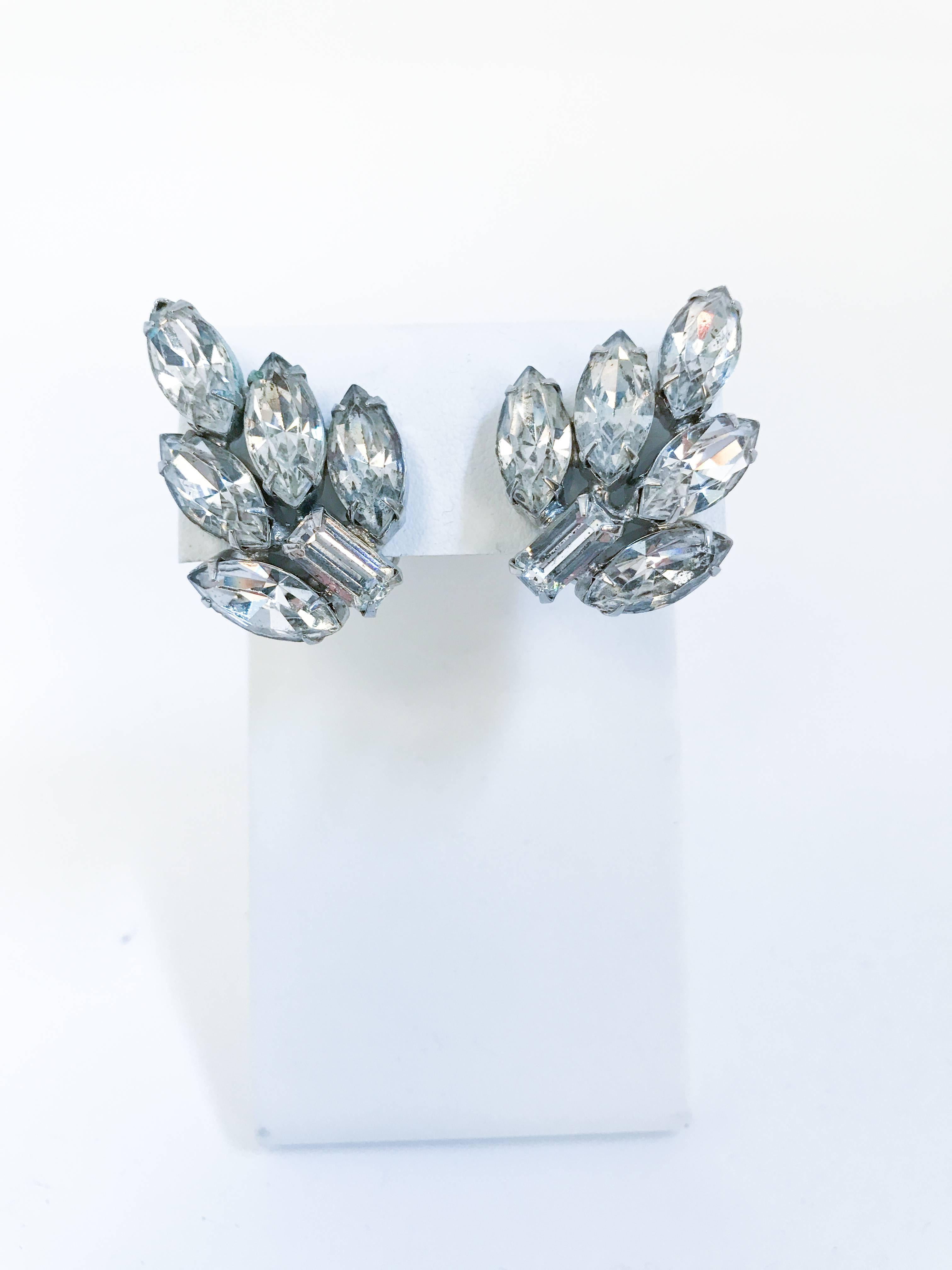 1950's Weiss Clear Rinestone and Silver Toned Clip-on Earrings.