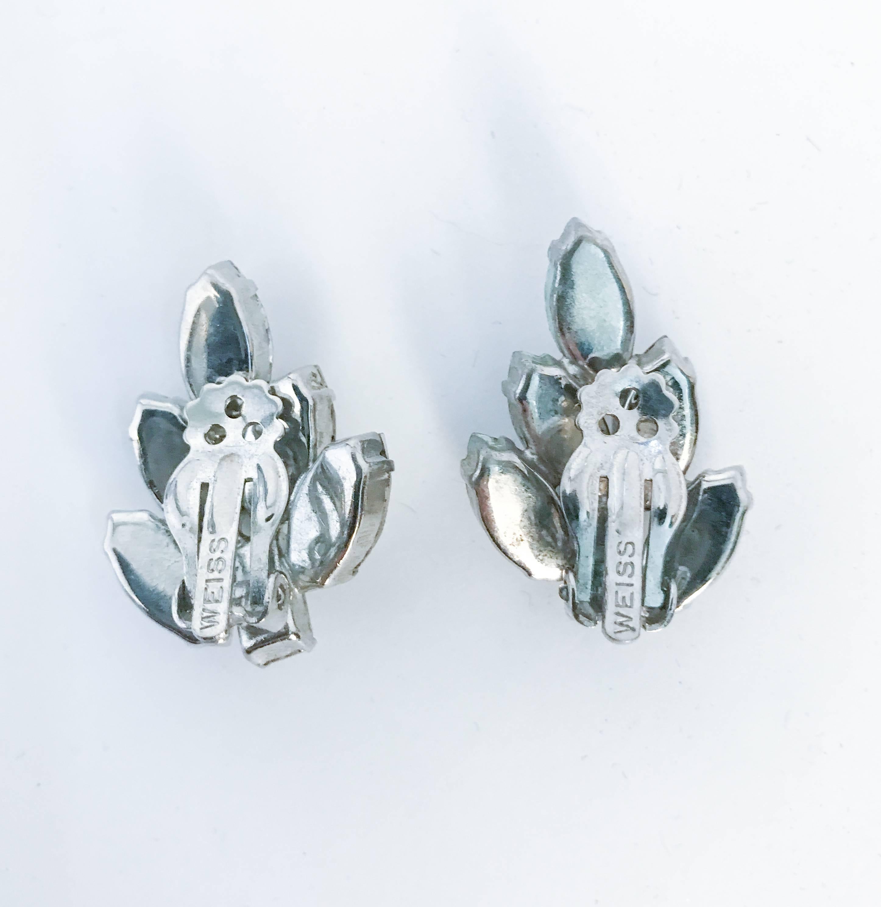 1950's Weiss Clear Rinestone and Silver Toned Clip-on Earrings In Good Condition In San Francisco, CA