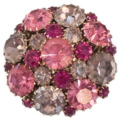 Vintage 1950s Weiss Fuchsia, Pink, and Light Pink Rhinestone Round Brooch