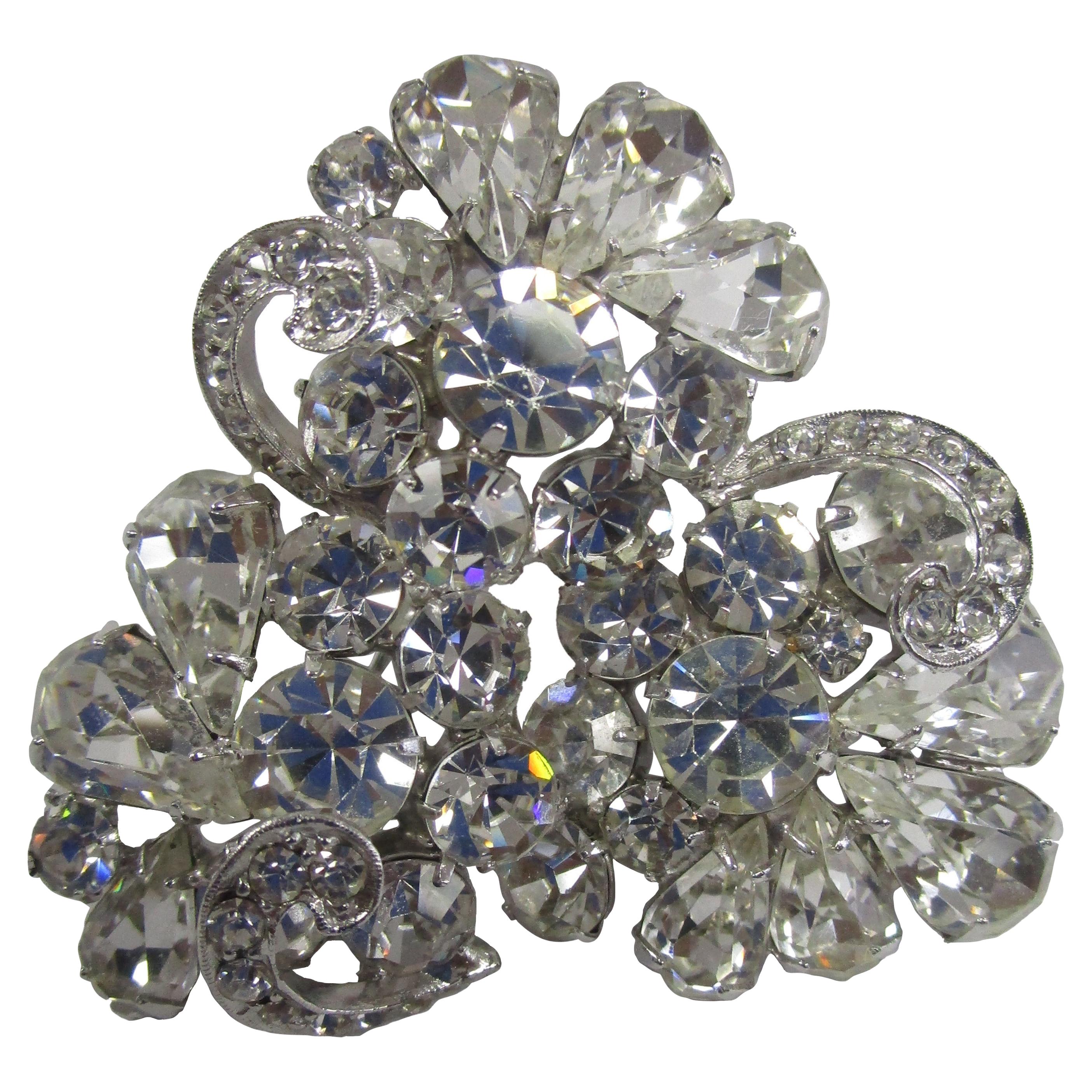 1950s Weiss Swirled Tri Cluster Crystal Brooch  For Sale
