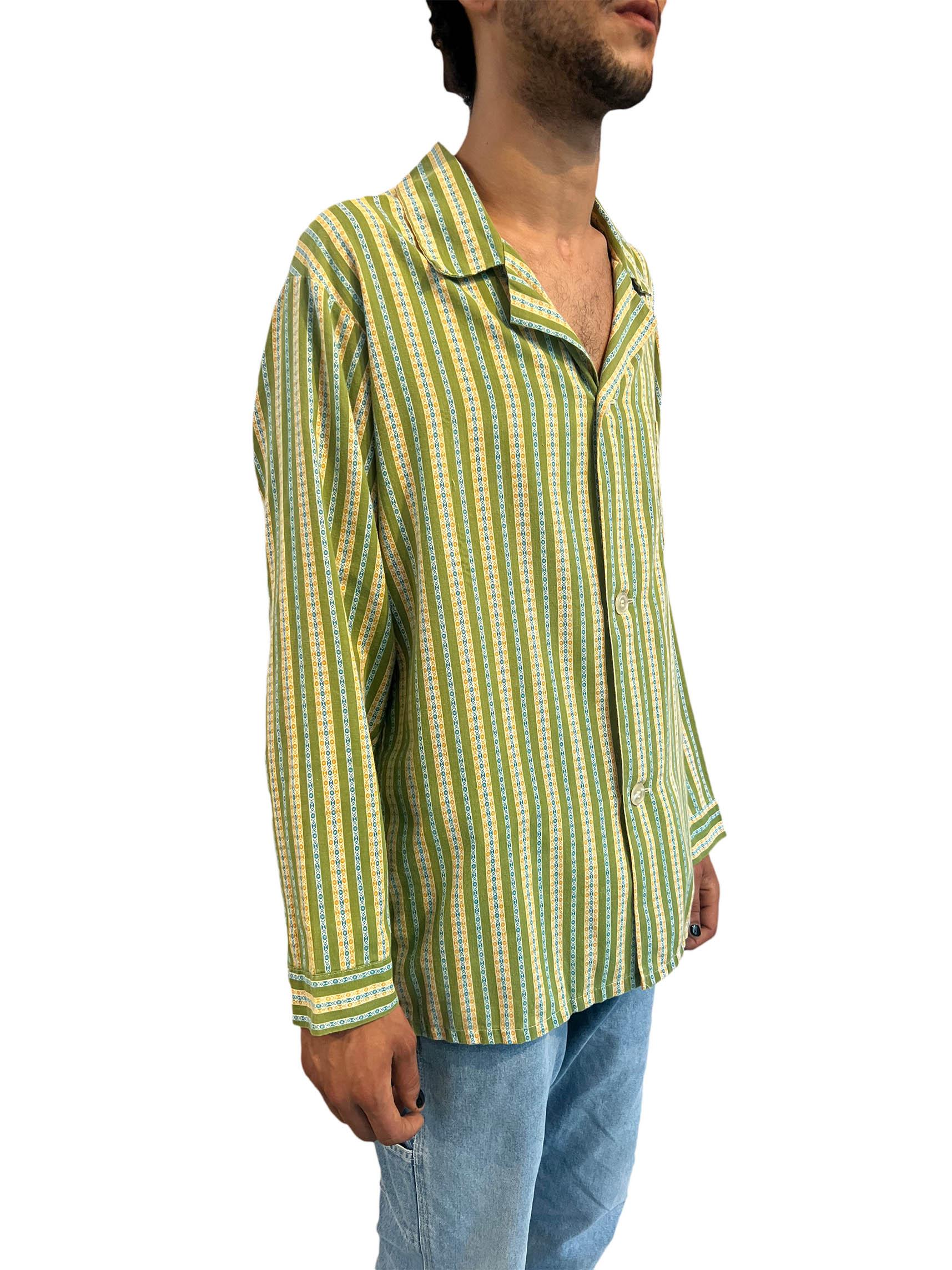 Brown 1950S Weldon Green & Yellow Striped Cotton Soft Shirt