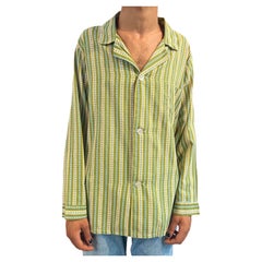 Vintage 1950S Weldon Green & Yellow Striped Cotton Soft Shirt