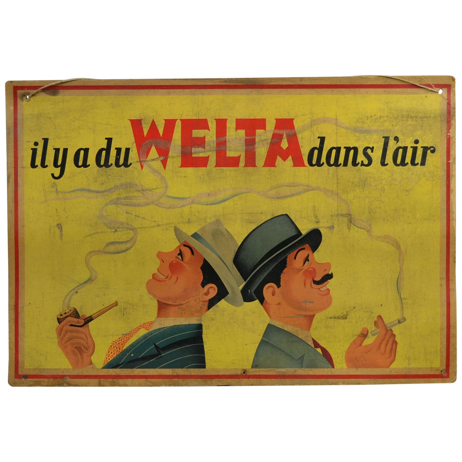 1950s Welta Tobacco Advertising Sign , Belgium 