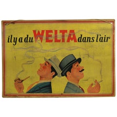 Retro 1950s Welta Tobacco Advertising Sign , Belgium 