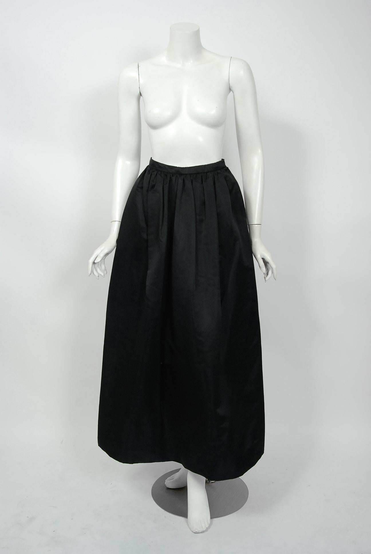 1950's Werle of Beverly Hills Black & Taupe Bold Stripe Silk Strapless Gown 3