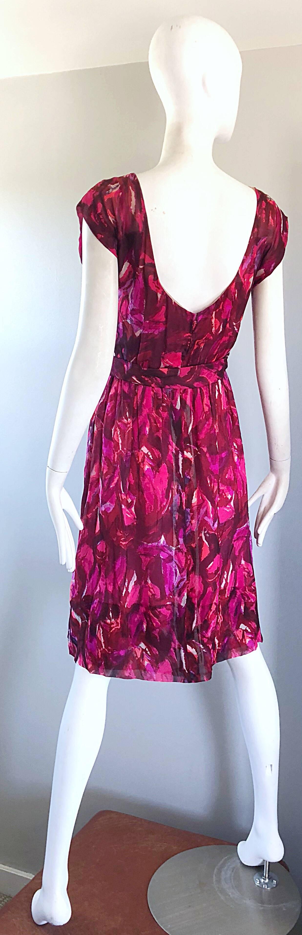 1950s Werle of Beverly Hills Demi Couture Pink + Fuchsia Silk Chiffon 50s Dress For Sale 9