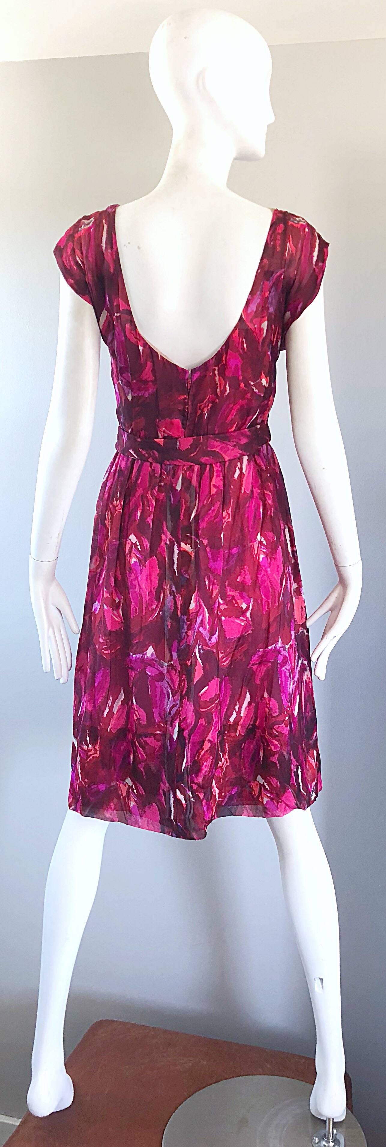Women's 1950s Werle of Beverly Hills Demi Couture Pink + Fuchsia Silk Chiffon 50s Dress For Sale