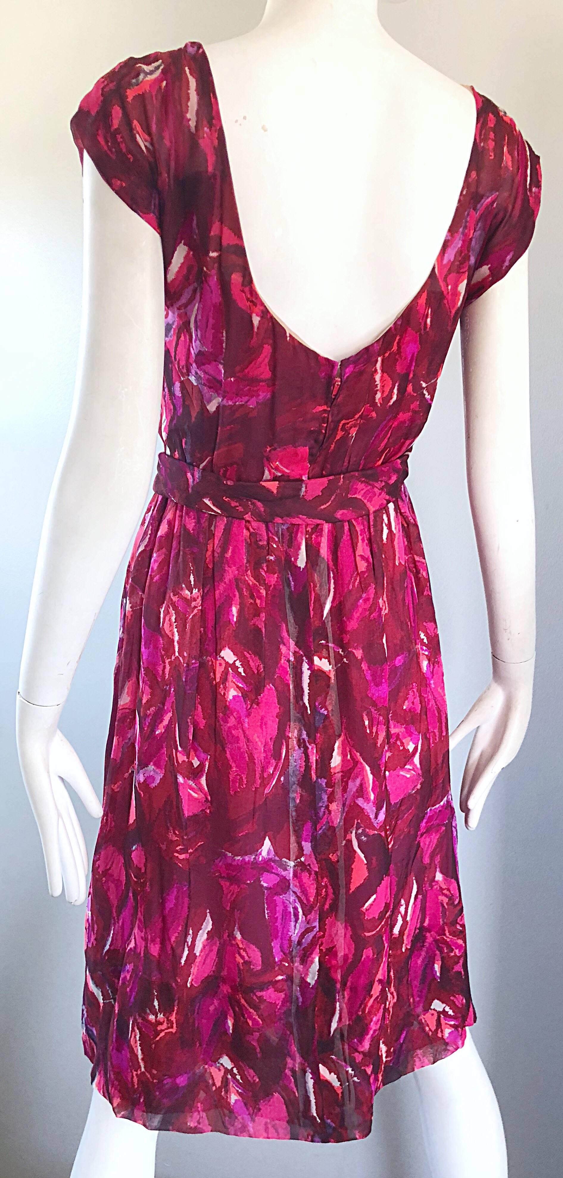 1950s Werle of Beverly Hills Demi Couture Pink + Fuchsia Silk Chiffon 50s Dress For Sale 4
