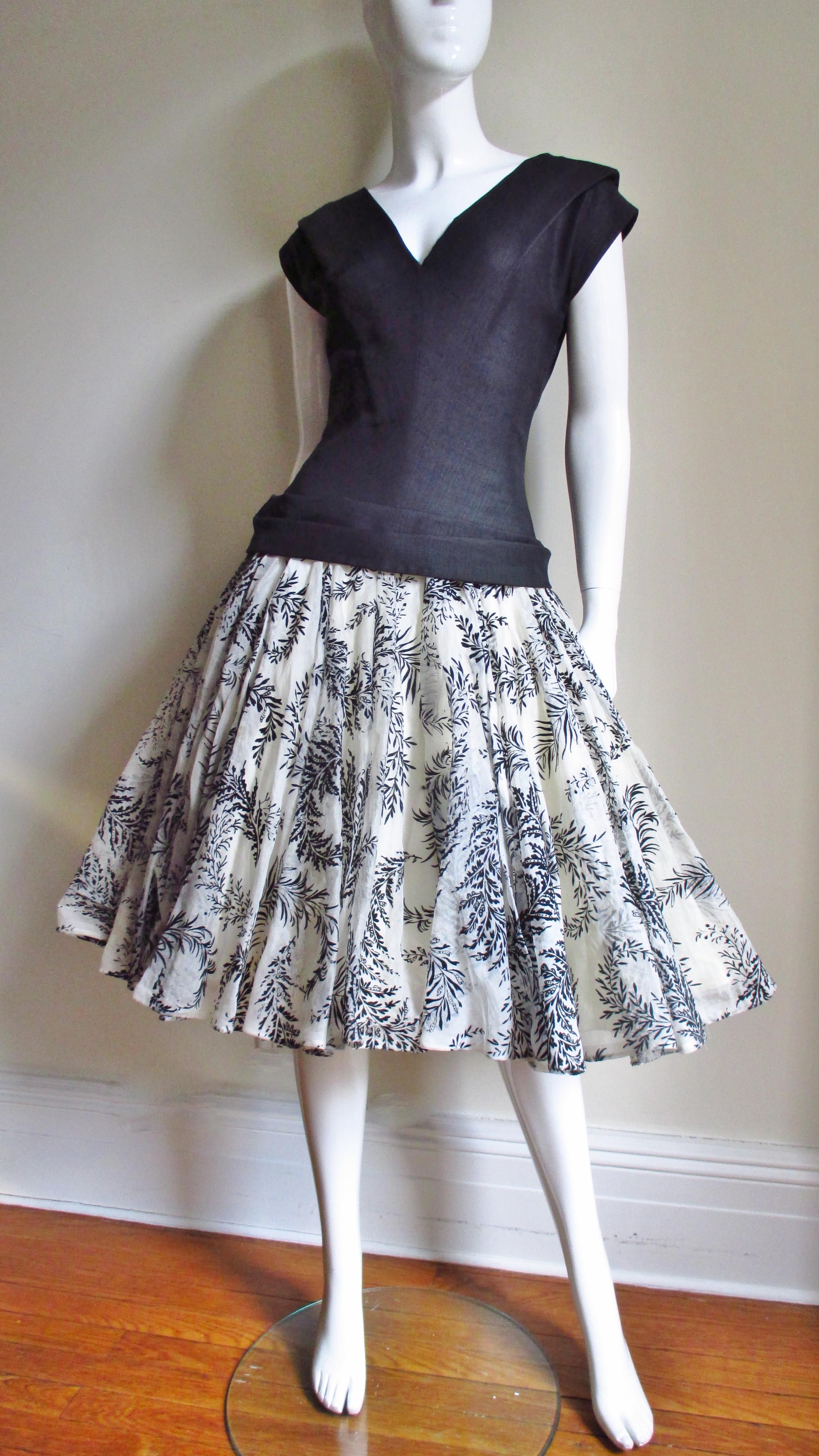 Werle 1950s Silk Dress with Full Skirt For Sale 1