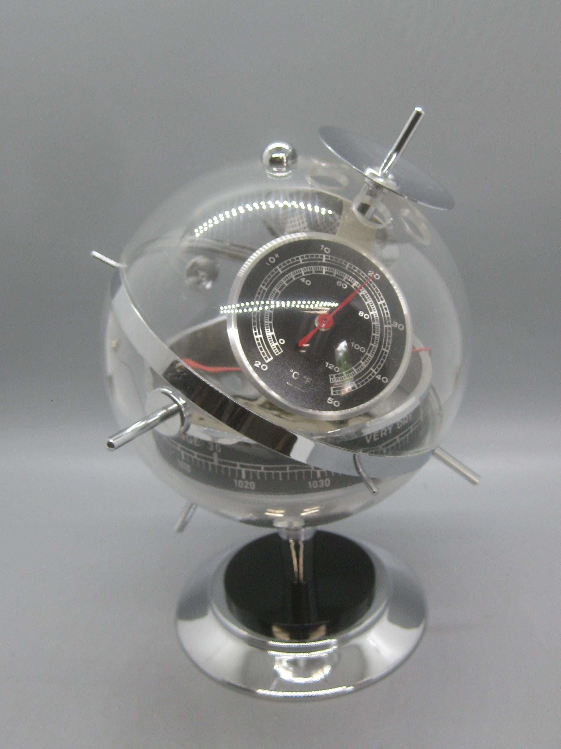 20th Century 1950s West Germany Crome Sputnik Space Age Barometer Thermometer Weather Station