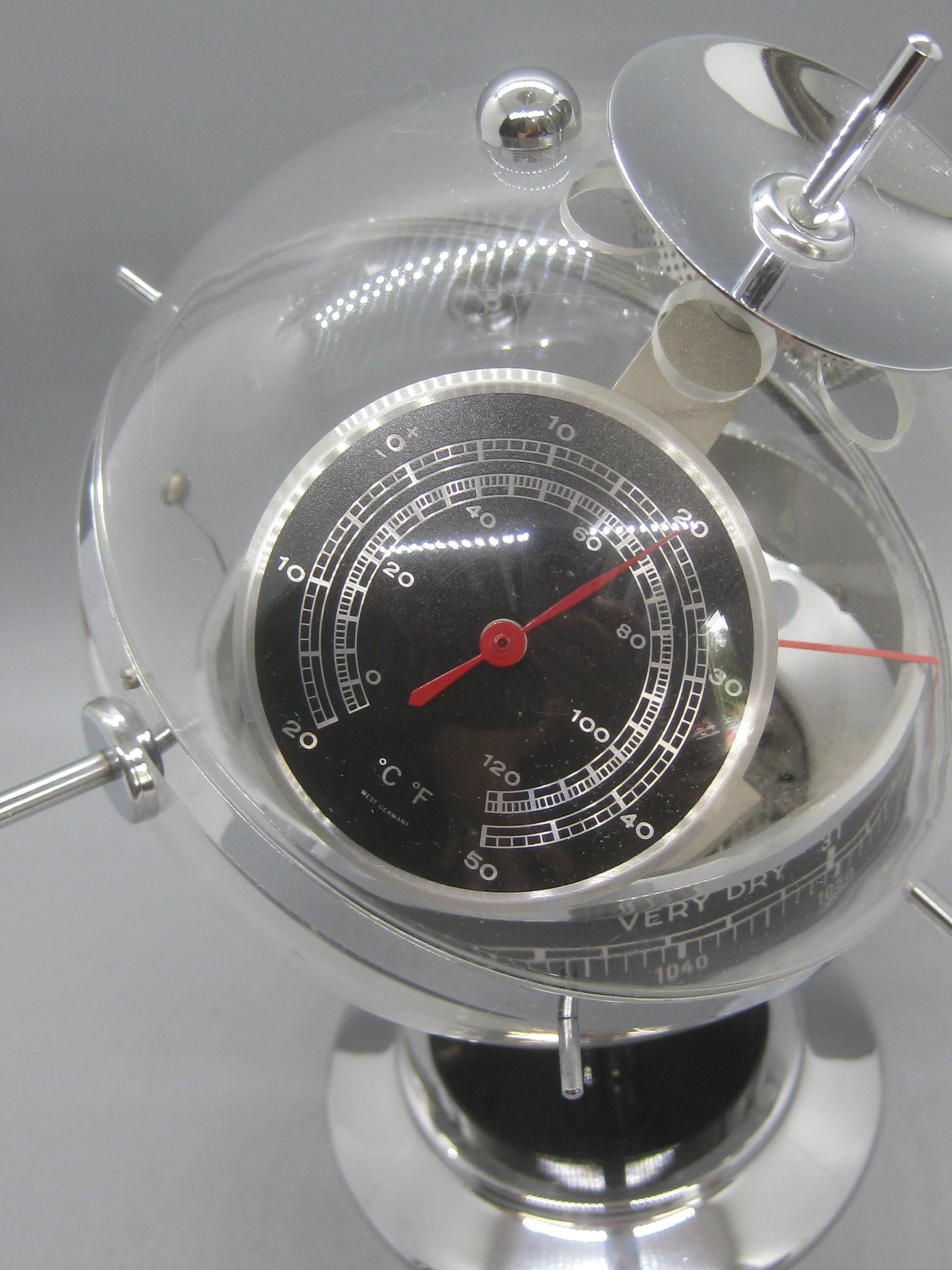 Chrome 1950s West Germany Crome Sputnik Space Age Barometer Thermometer Weather Station