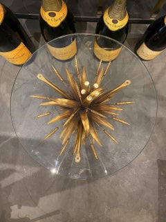 1950s Wheat Sheaf Gilt Legs Glass Top Coffee Table, Paris