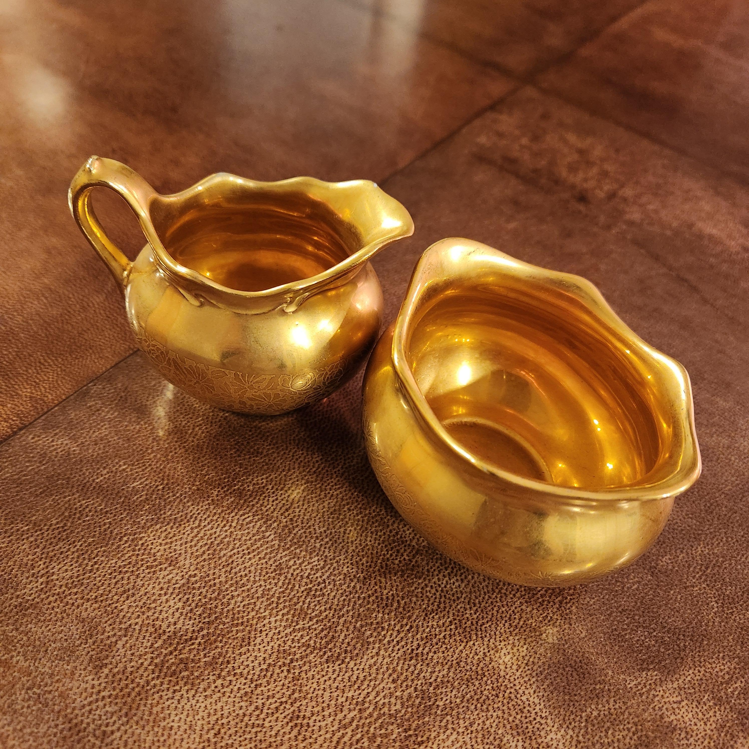 Wheeling WV Gold Porzellan Zucker Milchkännchen-Set 1950er Jahre im Angebot 1
