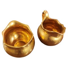 1950s Wheeling WV Gold Porcelain Sugar Creamer Set
