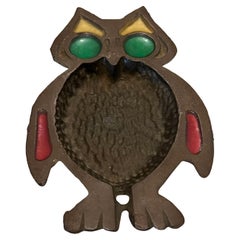 1950's Whimsical Decorative Metal catch it all Owl in cast Metal & Resin