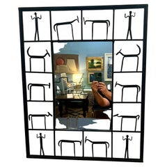 1950's Skurrile Frederic Weinberg Eisenrahmen Butalist Wand Spiegel