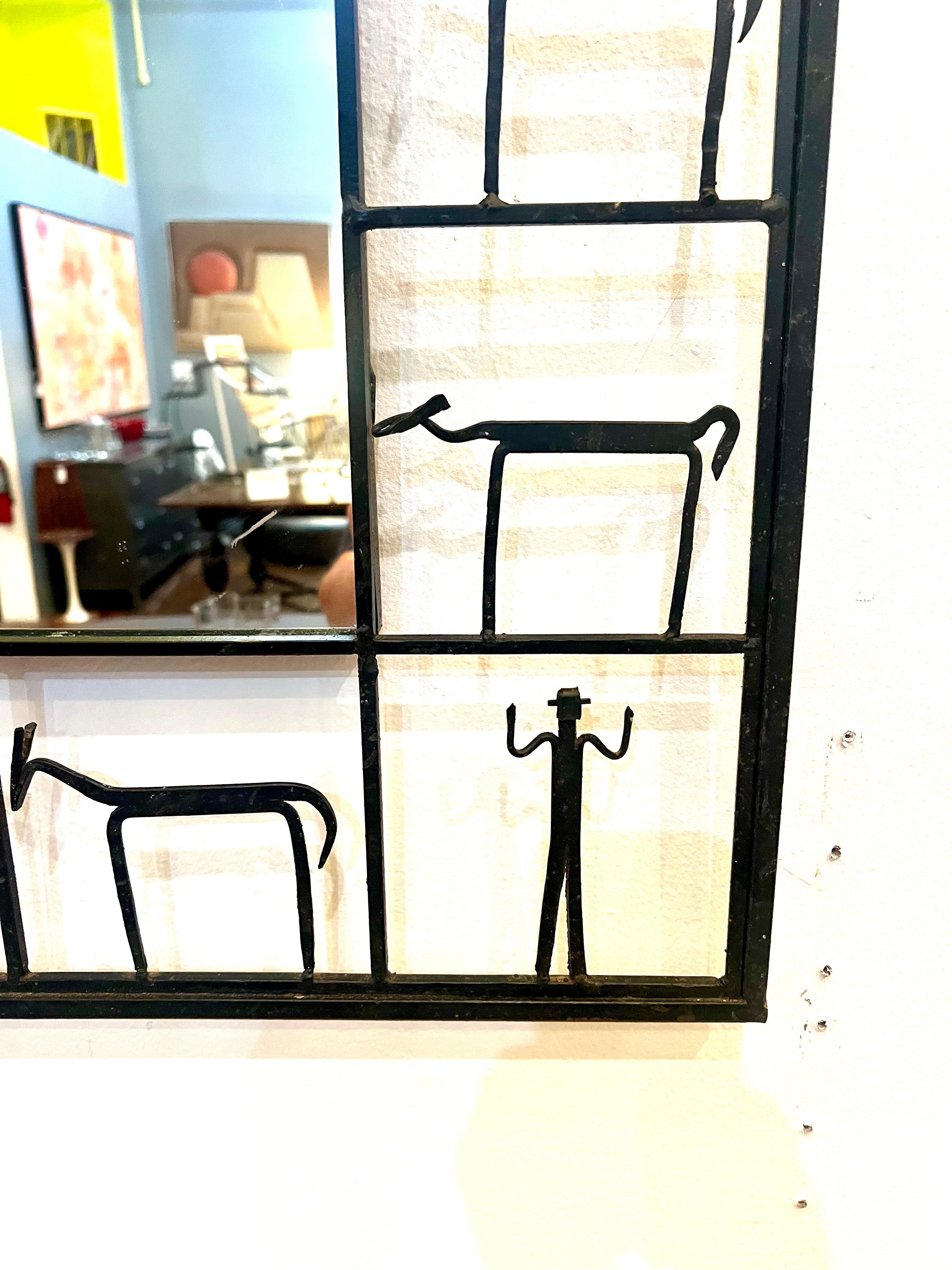1950's Whimsical Frederic Weinberg Iron Frame Butalist wall Mirror In Good Condition For Sale In San Diego, CA