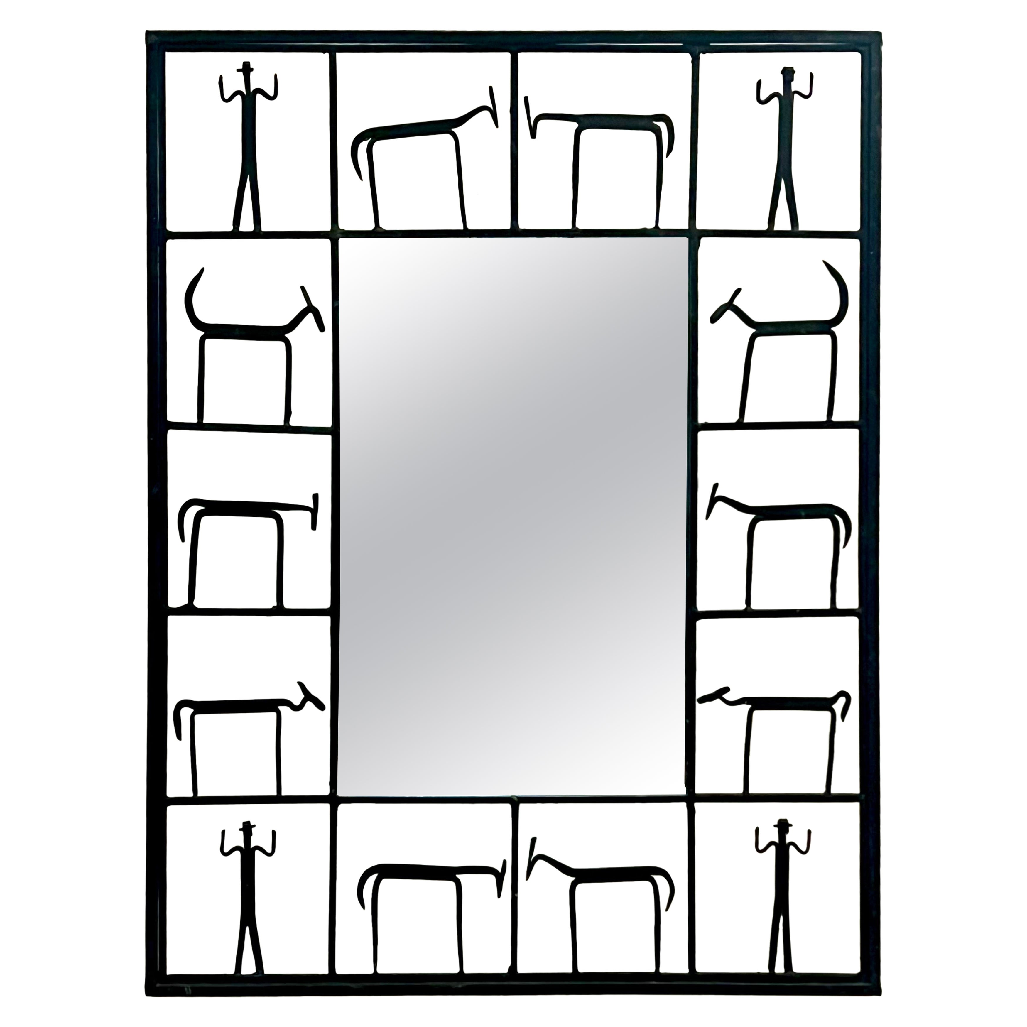 1950's Whimsical Frederic Weinberg Iron Frame Butalist wall Mirror For Sale