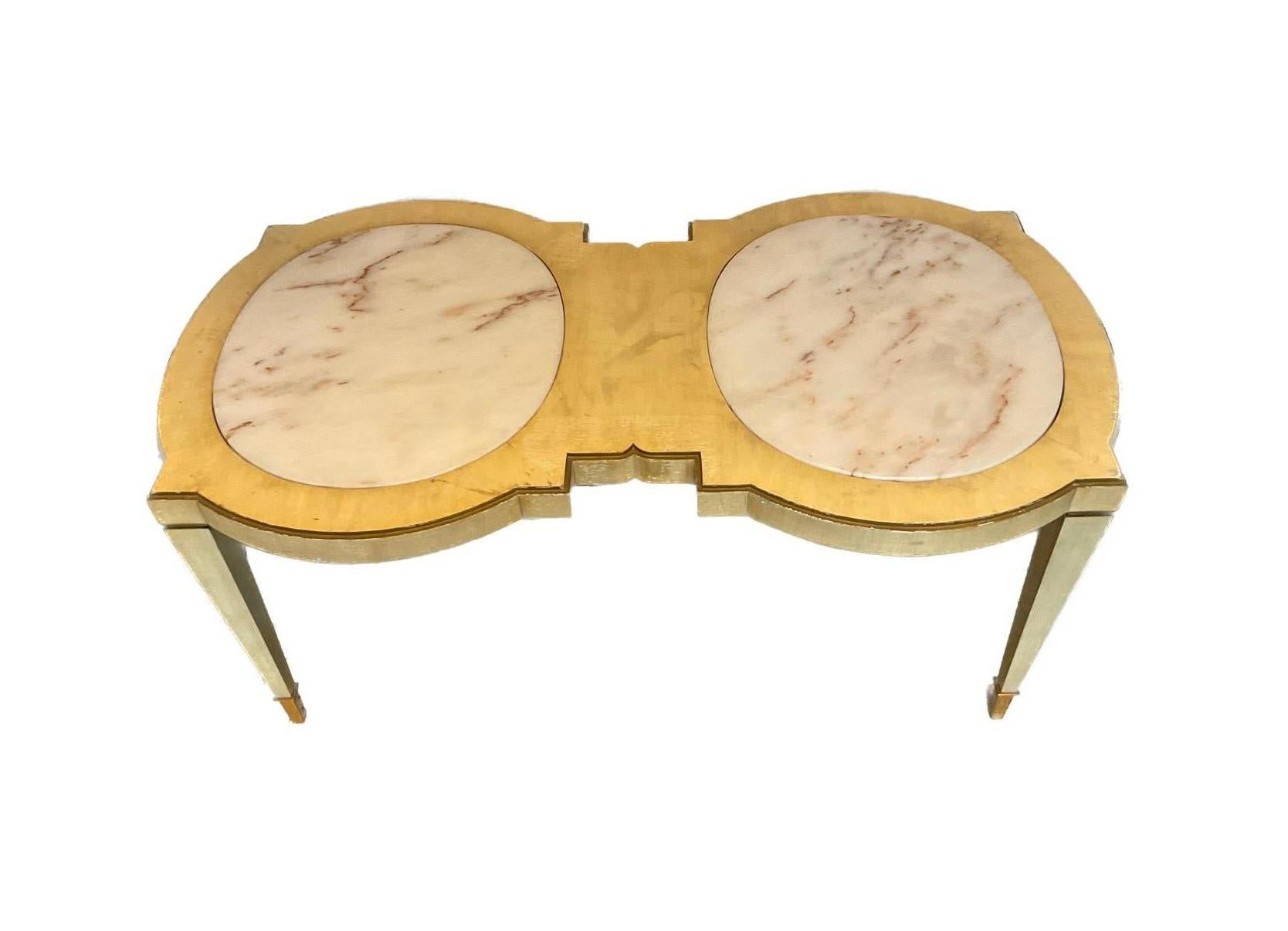 1950s Whimsical Marble Insert  / Wood Coffee Table In Good Condition For Sale In Tarrytown, NY
