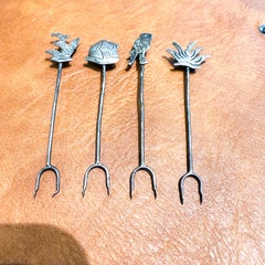 1950s Whimsical Sterling Silver Cocktail Forks Mexico
