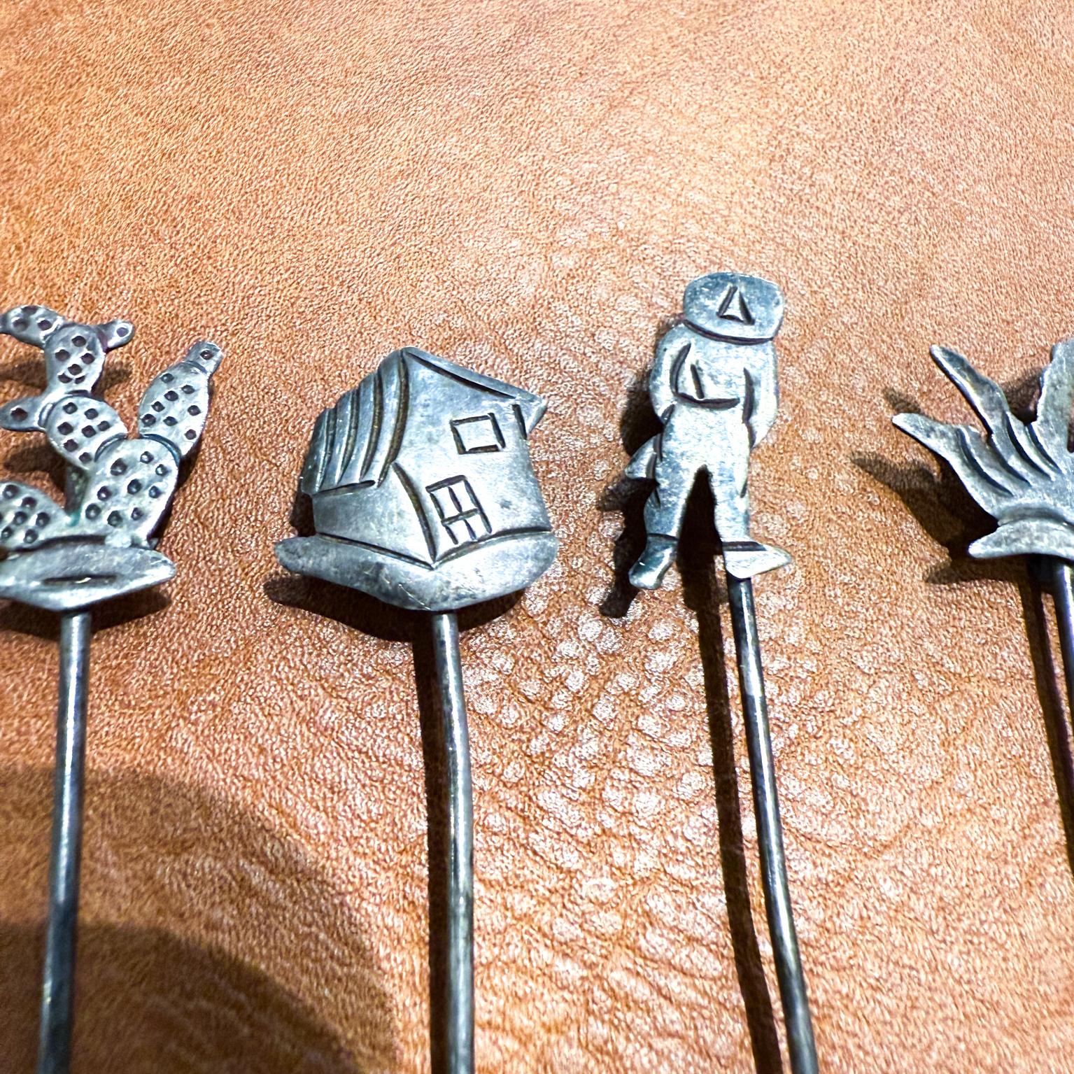 Mid-20th Century 1950s Whimsical Sterling Silver Cocktail Forks Mexico For Sale
