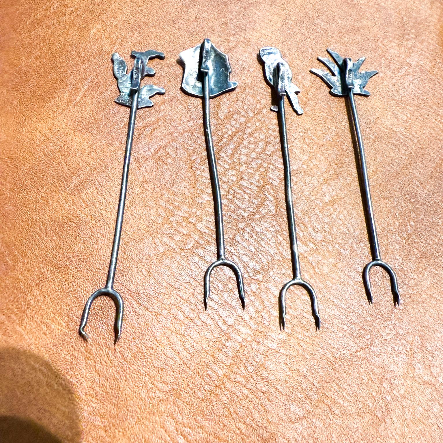 1950s Whimsical Sterling Silver Cocktail Forks Mexico For Sale 2