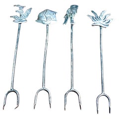 1950s Whimsical Sterling Silver Cocktail Forks Mexico