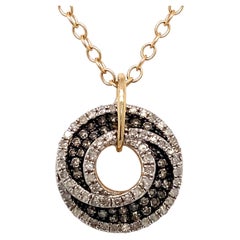 1950s White and Brown Diamond Swirl Circle Pendant in 10 Karat Gold