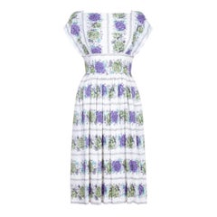 1950s White Cotton Floral Dress With Rose Print