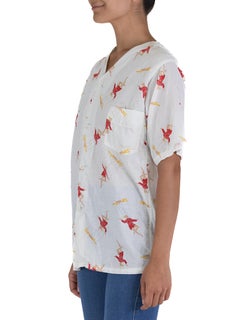 1950S White Cotton Mens Ladies-On-A-String Novelty Puppet Print Pajama Top