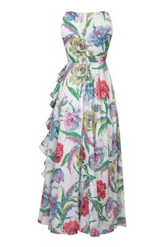 1950s White Cotton Organza Floral Dress