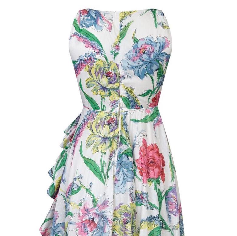 1950s White Cotton Organza Floral Dress In Excellent Condition For Sale In London, GB
