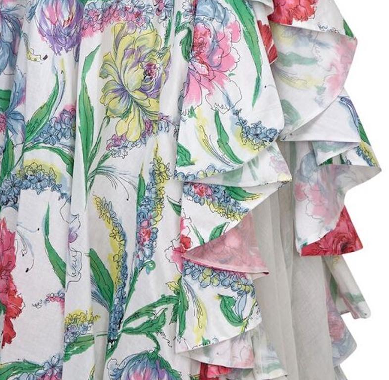 Women's 1950s White Cotton Organza Floral Dress For Sale