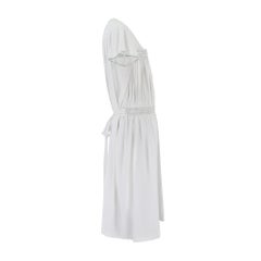 1950s White Cotton Smocked Dress with Tie Back