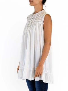 1950S White Cotton Victorian Style Baby Doll Negligee