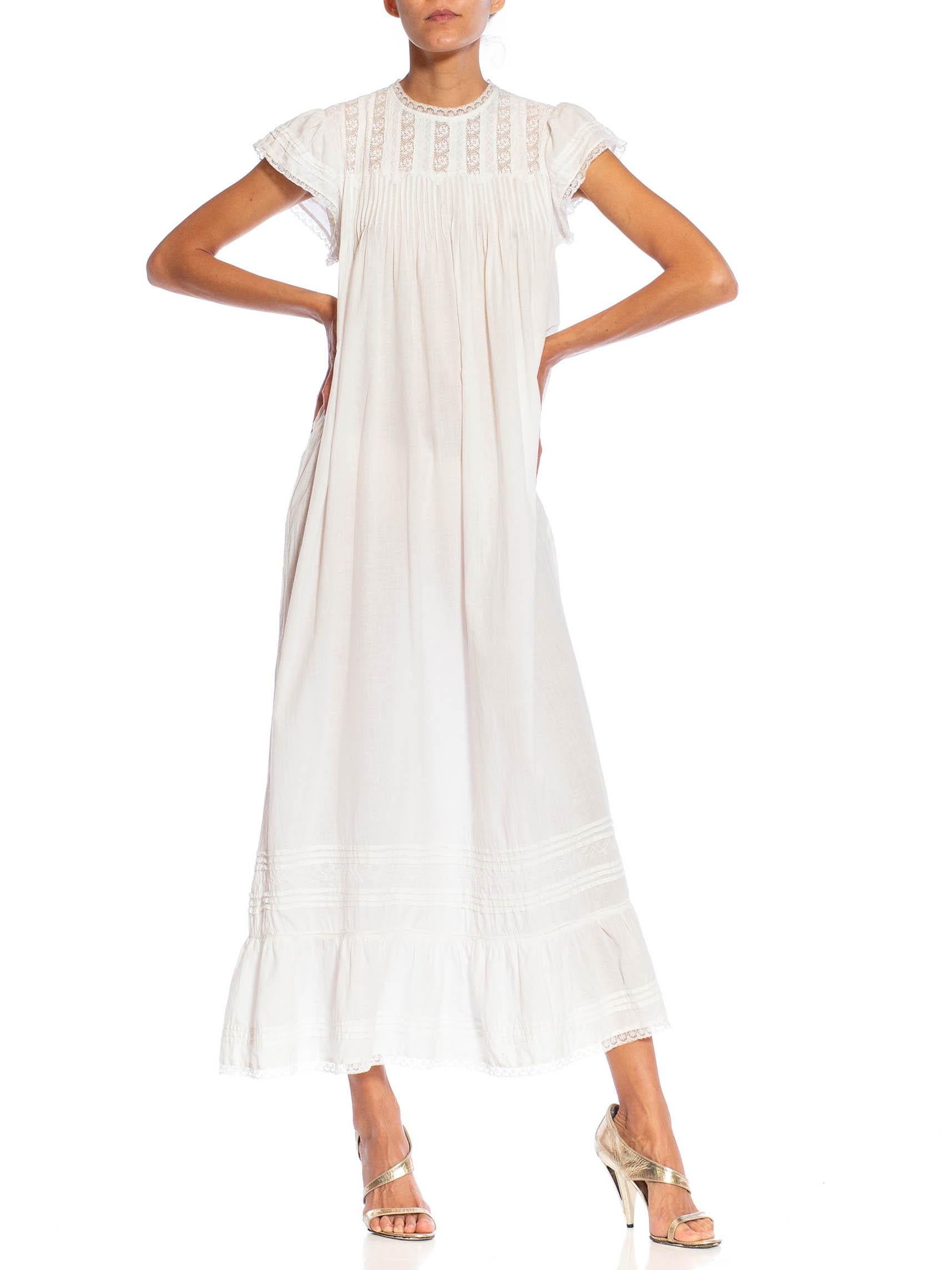 1950S White Cotton Victorian Style Night Shirt Dress 1