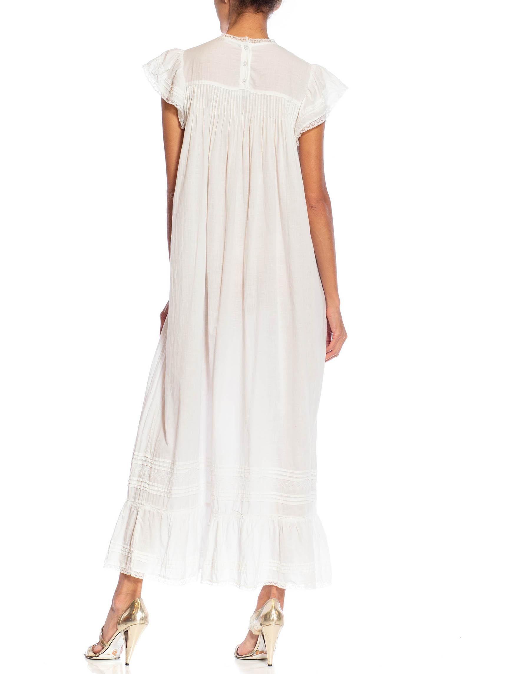 1950S White Cotton Victorian Style Night Shirt Dress 2
