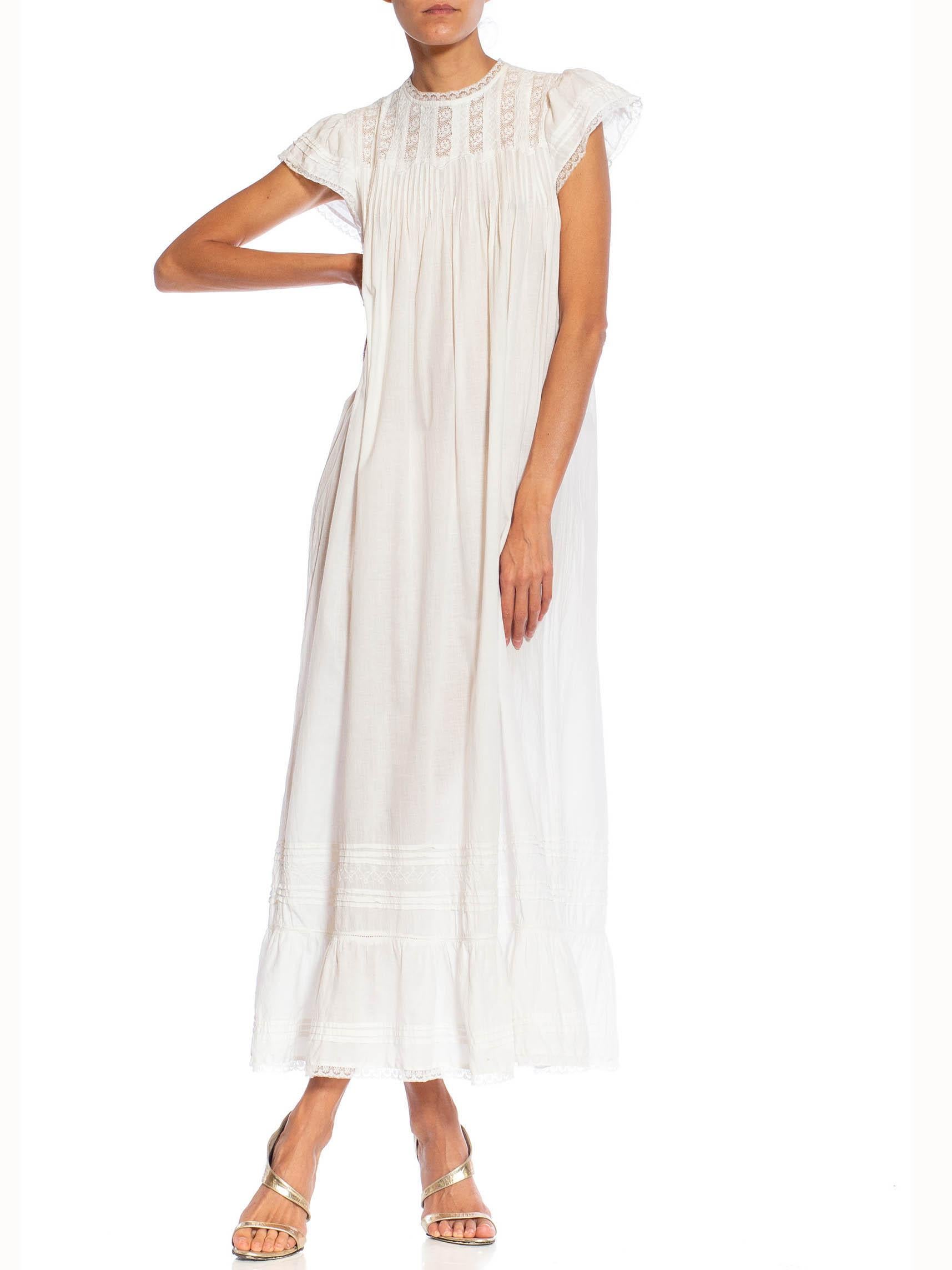 1950S White Cotton Victorian Style Night Shirt Dress 3