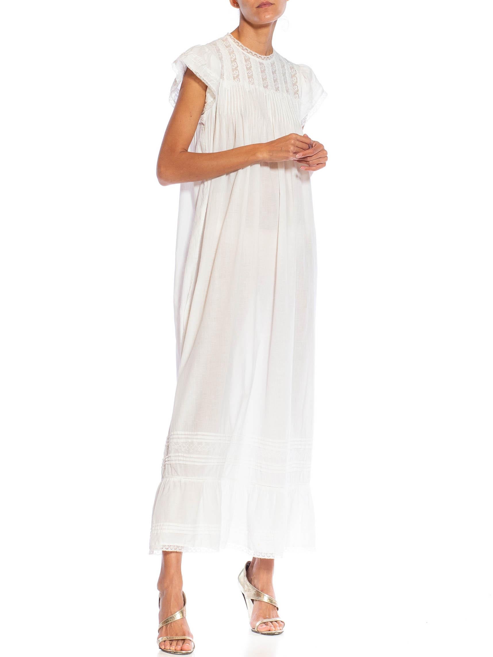 1950S White Cotton Victorian Style Night Shirt Dress 5