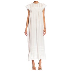 1950S White Cotton Victorian Style Night Shirt Dress