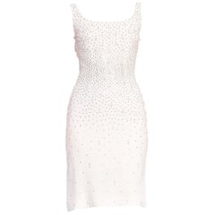 1950s White Crepe Marilyn Monroe Little White Dress Covered in Crystals